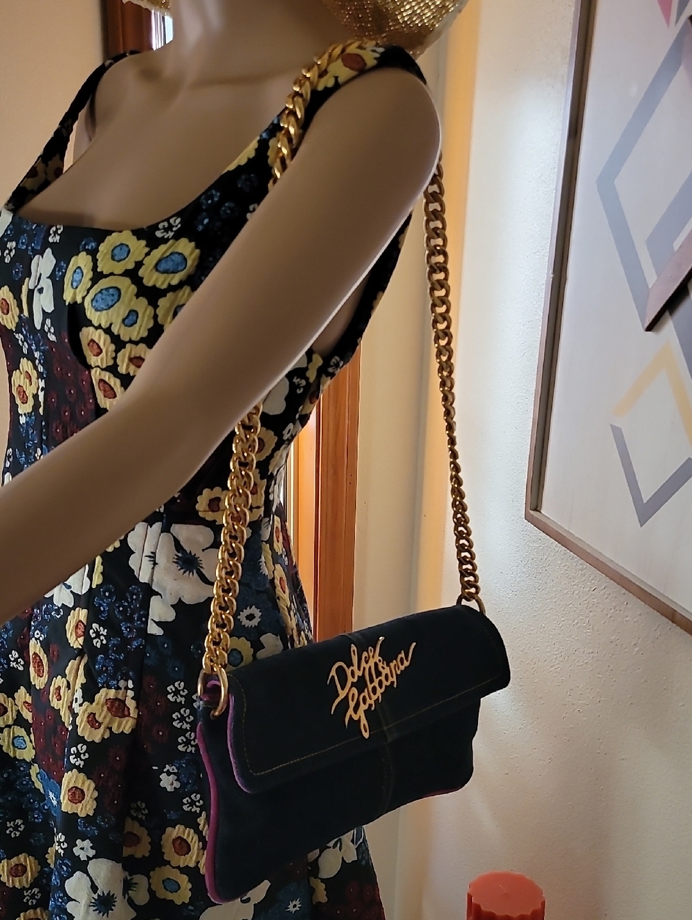 Dolce & Gabbana Navy Denim Clutch with Gold Logo Hardware - Picture 8 of 8